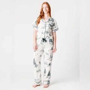 Katie Kime Holiday Toile Hunter / Cream Short Pajama Set NWT